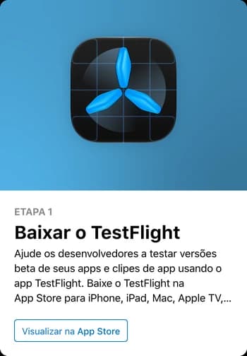 Etapa 1 na página da Apple: Baixar o TestFlight